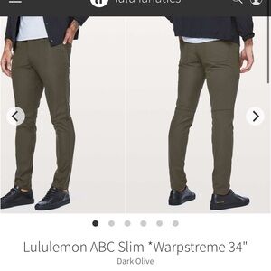 183-$50 *FREE SHIPPING* Lululemon ABC Slim Dark Olive men’s pants 31 x 31